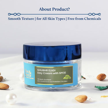 Blue Nectar Brightening Day Cream for Men Daily Use with SPF 30 Sunscreen for Oily Skin Dry Skin Natural Skin Brightening Cream with Eladi (19 Herbs, 50g)